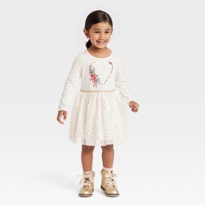 Toddler Girls' Heart Floral Tulle Dress - Cat & Jack™ Cream