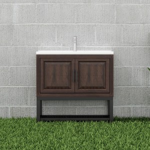 Lyngins Bathroom Vanity with Sink & Aluminum Gunmetal Faucet, Freestanding Bathroom Cabinet with Storage Doors & Open Iron Shelf for Outdoor-Ready - 1 of 4