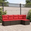 vidaXL 5 Piece Patio Sofa Set with Cushions Brown Poly Rattan - 2 of 4