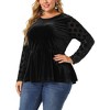 Agnes Orinda Women's Plus Size Velvet Peplum Polka Dots Sheer Long Sleeve Dating Work Blouses - 2 of 4
