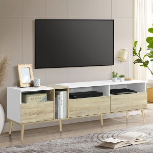 PAGED Rattan TV Stand with Variable Color Light Strip, Wooden TV Console with Adjustable Shelf and Metal Leg, TV Stands for Living Room - 1 of 4