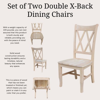 Elegant White Solid Wood High Cross-Back Side Chair, Set of 2