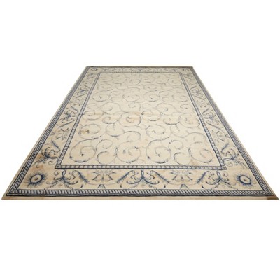 Ivory and Blue Rectangular Synthetic Area Rug