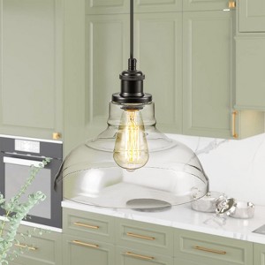 Rennnsan Daleris 11"W 1-Light Dome Glass Modern Dimmable Pendant in Black - 1 of 4
