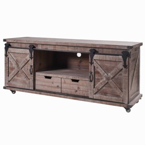 Presley TV Stand for TVs up to 60" Brown - StyleCraft: Rustic Style, Open Shelf, 2 Drawers, Rolling Doors - 1 of 4