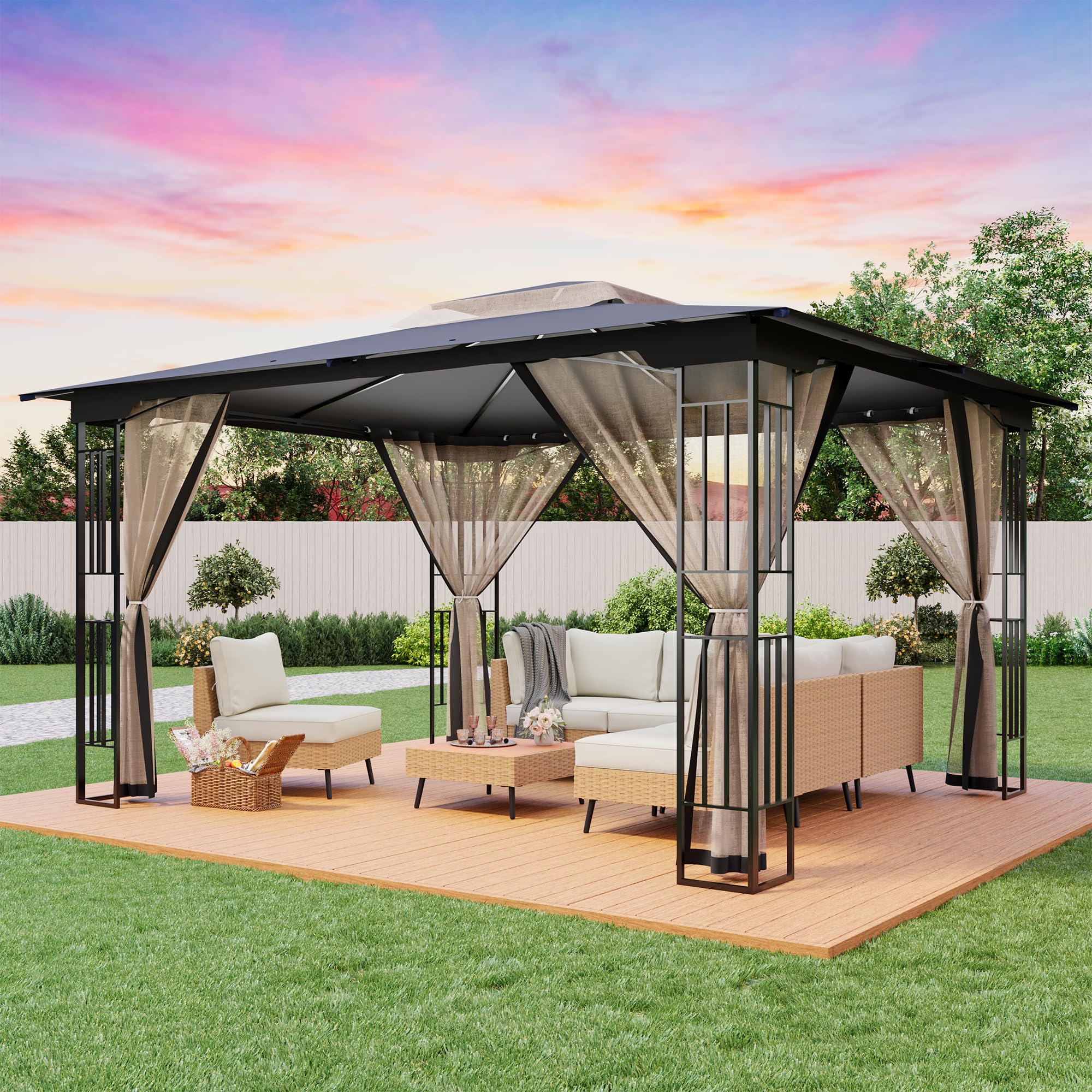 LAUSAINT HOME 13' x 11' Outdoor Patio Gazebo, Heavy-Duty Steel Frame Gazebo with Double-Tier Roof