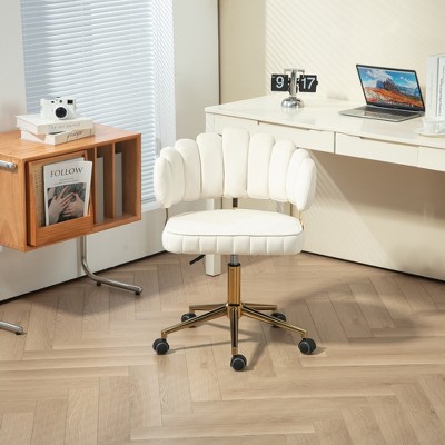 RISOKEYS Cute Office Chair with Back,Comfy Armless Office Chairs & Velvet Desk Chair with Wheels,360 Swivel Makeup Chair with Adjustable High