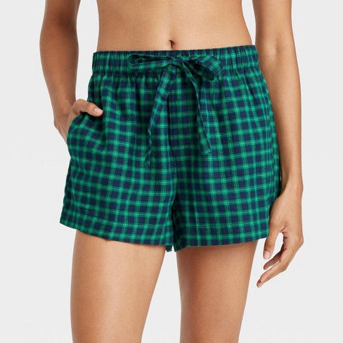 Women s Check Flannel Pajama Shorts Auden Green L Target