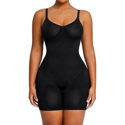 SHAPELLX Low Back Shapewear Bodysuit for Women Tummy Control Seamless Shaper Butt Lifter Thigh Slimmer Body Shaper—Black 38
