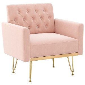 BABYYER Accent Chair for Living Room, Velvet Upholstered Arm Chair, Mid Century Modern Reading Chair with Gold Metal Legs for Living Room - 1 of 4