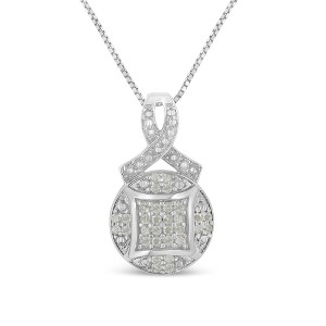 Haus of Brilliance Silver 1/3 cttw Diamond Ribbon and Circle Cluster Pendant Necklace - 1 of 4