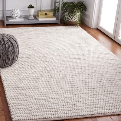 Ivory and Beige Hand-Woven Wool and Cotton Rectangular Area Rug