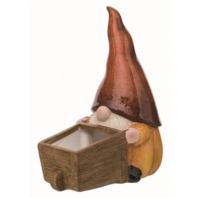 Transpac Terracotta 8.07 in. Multicolor Halloween Gnome Wheelbarrow Planter