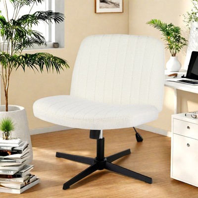 FURNIinspire Task And Office Chairs No Wheels Armless Swivel Home Office Chair, Cross-Legged Chair, Simple Office Chair, White, 28"*19"*35"