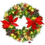 Costway 24'' Pre-lit Artificial Christmas Wreath Battery Operated w/ 50 LED Light & Timer