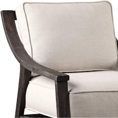Lyle Transitional Neutral Beige Linen and Walnut Wood Accent Chair