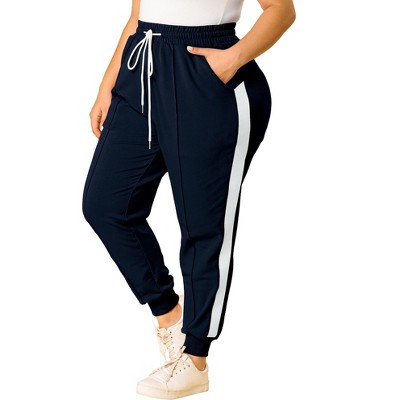 Agnes Orinda Women's Plus Size Contrast Color Sweatpants Elastic Waist Lounge Jogger Pants