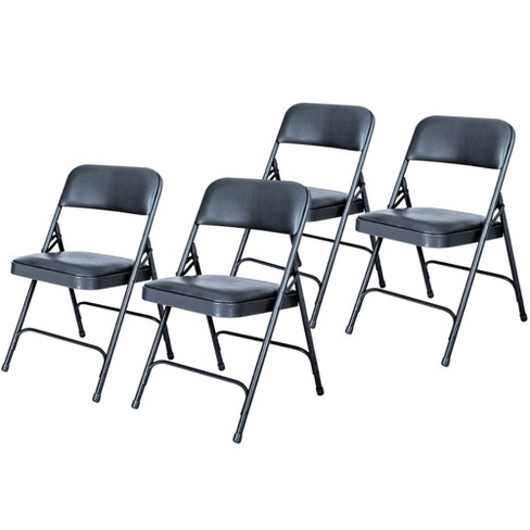 Set Of 4 Premium Vinyl Padded Folding Chairs Midnight Blue