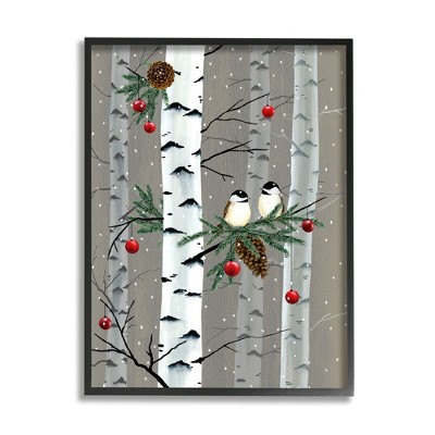 Stupell Industries Birds and Holiday Ornaments Birch Tree Forest