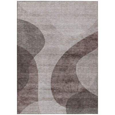 Brown Taupe And Beige Abstract Washable Indoor Outdoor Area Rug