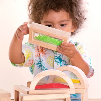 Guidecraft Sensory Rainbow Blocks - 18 pc. Set: 6 Water, 6 Sand and 6 Crystal Bead Blocks, Construction Building Toy Set for Kids