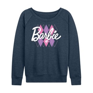 Women's - Barbie - Argyle Lightweight French Terry Wide Neck Long Sleeve Shirt - 1 of 4