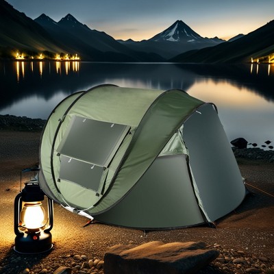 FURNIinspire Camping Tents 5-8 Person Pop Up Tent For Outdoor Hiking, Beach, Sun Shelter With Mosquito Net Windows, Green, 108.72"*81.48"*45.6"