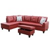 AndMakers 97 in. W Square Arm 3-piece L Shaped Faux Leather Modern Sectional Sofa in Red with Storage - 4 of 4