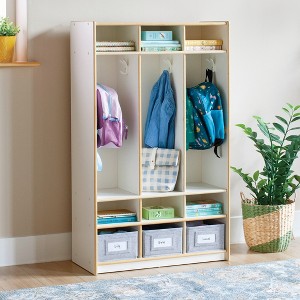 Guidecraft EdQ 3-Section Wooden Storage Locker for Classroom, Kids Cubby Organizer with Shelves and Hooks for Coats - 1 of 4