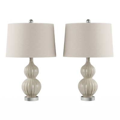 Set of 2 Ceramic Double Ribbed Gourd Table Lamps