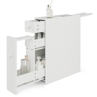 Tangkula Slim Bathroom Storage Cabinet Freestanding Toilet Paper Holder with Slide Out Drawers for Small Spaces White/Black