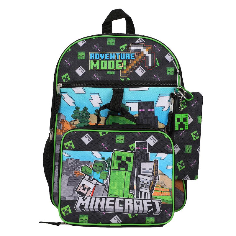 Minecraft 5-Piece Set: 16" Backpack, Lunchbox, Utility Case, Rubber Keychain, and Carabiner, 3 of 8