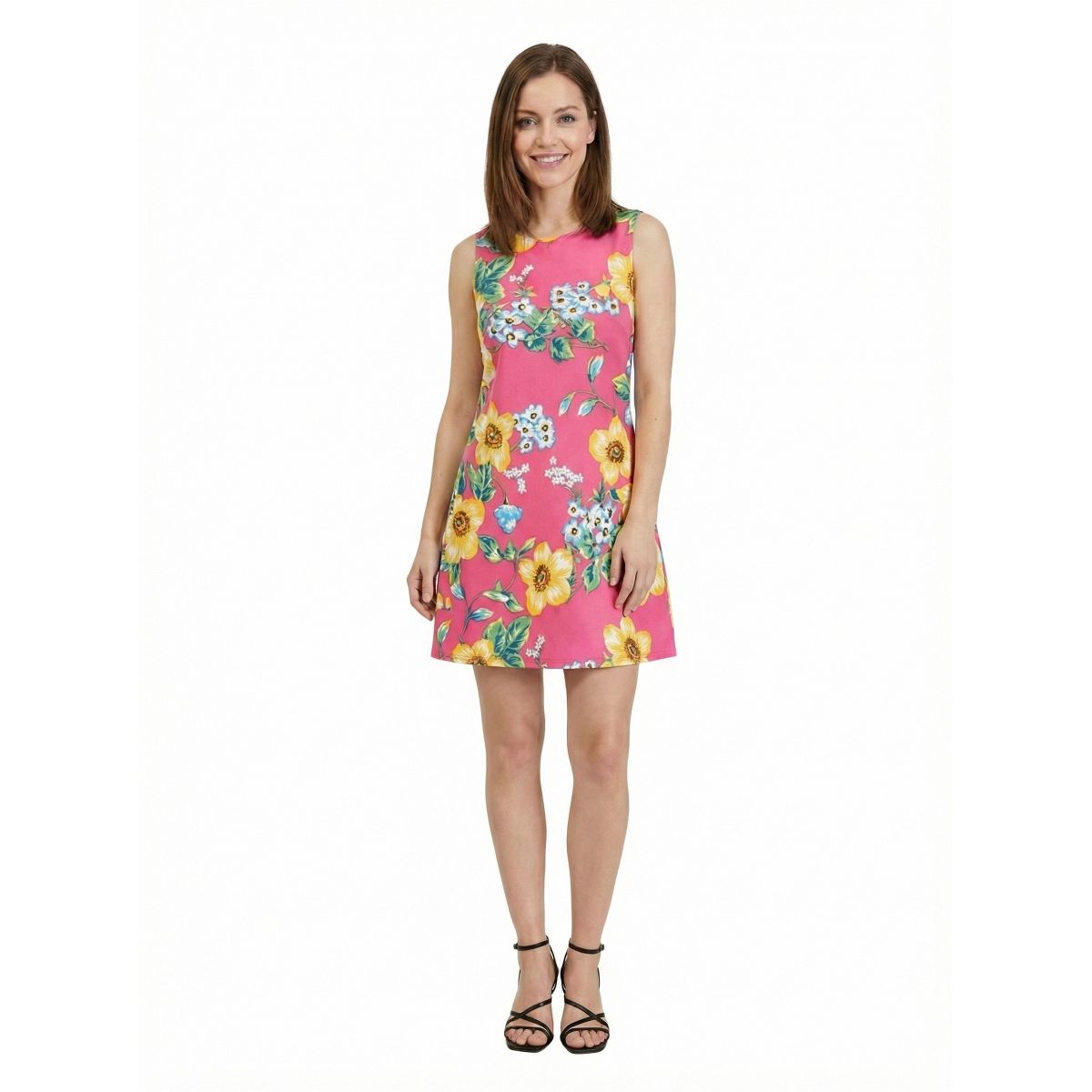 24seven Essential Petite Pink Floral Round Neck Sleeveless A Line Mini Shift Dress