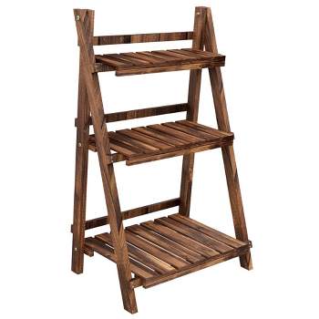 Yaheetech 3 Tier Folding Wooden Flower Pot Stand Display Stand Shelf for Indoor/Outdoor