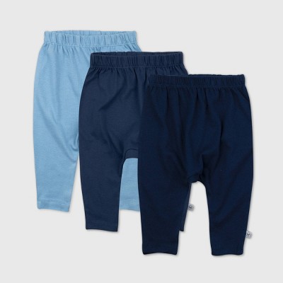 Honest Baby Boys' 3pk Organic Cotton Cuff-Less Harem Pants - Blue Newborn