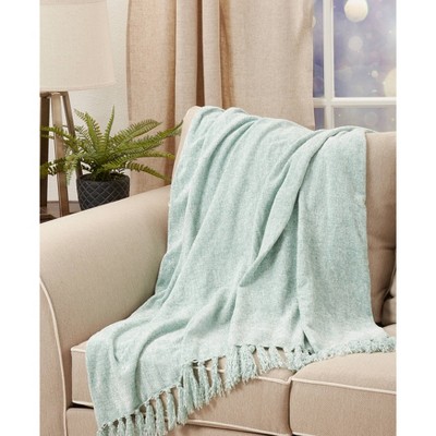 Aqua Soft Chenille Fringed Edge 50" x 60" Throw Blanket