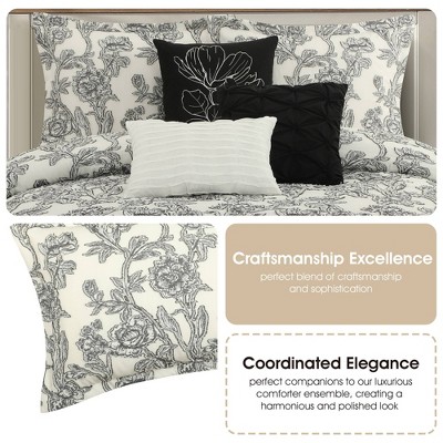 Queen Black and White Floral Jacquard Comforter Set