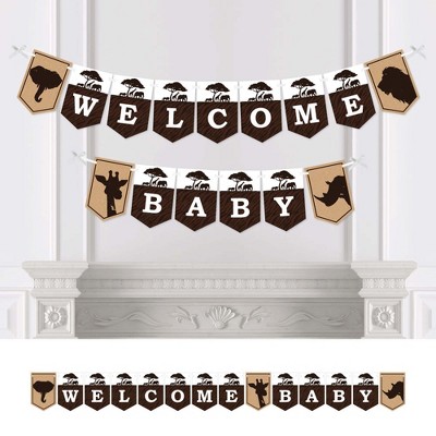 Big Dot of Happiness Wild Safari - African Jungle Adventure Baby Shower Bunting Banner - Party Decorations - Welcome Baby