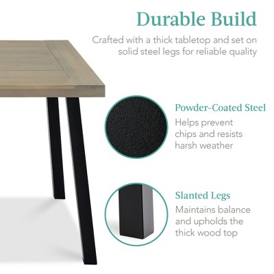 Taupe Acacia Wood 6-Person Dining Table with Black Metal Legs