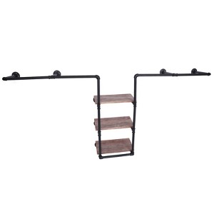 YIYIBYUS Industrial Pipe Clothing Rack Rustic Garment Hanging Bar with 3 Tiers Wood Shelves - 1 of 4