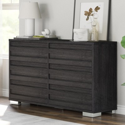 AMERLIFE 6 Drawer Dresser, Farmhouse 54" Wide Chest of Drawers with Slat Handles