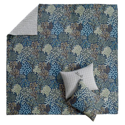 Navy Botanical Cotton Twin Reversible Quilt Set