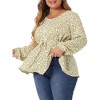 Agnes Orinda Women's Plus Size Round Neck Button Up Puff Floral Long Sleeve Casual Peplum Blouses - 2 of 4