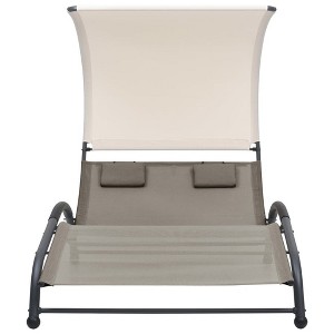 vidaXL Double Sunlounger Patio Outdoor Lounge Chair with Canopy Textilene - Taupe - 1 of 4