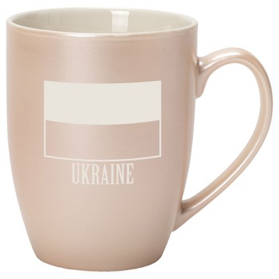 Elanze Designs Ukraine Ukrainian Flag 10 Ounce Ceramic Laser-Etched Engraved Drinkware Mug, Metallic Precious Pearl