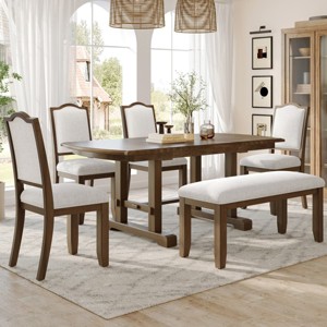 60-78'' Extendable Kitchen Table Set for 6, 6-Piece Dining Room Set with Bench, Upholstered Chairs, Removable Leaf Table-The Pop Home - 1 of 4