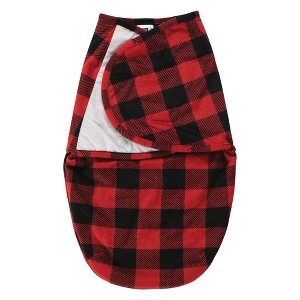 Hudson Baby Infant Boy Plush Faux Fur Swaddle Wrap, Buffalo Plaid, 0-3 Months - 1 of 2