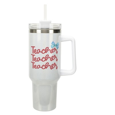 Elanze Designs Teacher Appreciation Bows School Coquette 40 Oz. Stainless Steel Water Bottle Coffee Mug, Spill & Leak Resistant, Travel Tumbler with