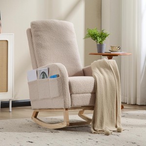 KTMBDW Rocking Chair Nursery, Teddy Upholstered Glider Rocker with High Backrest,Reading Chair Modern Rocking Accent Chairs for Nursery, Living Room - 1 of 4