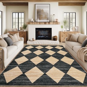 Modern Area Rugs 5x7 Machine Washable Geometric Throw Rug with Non-Slip Backing, Stain-Resistant Contemporary Accent Carpet, Soft Low Pile Rug - 1 of 4